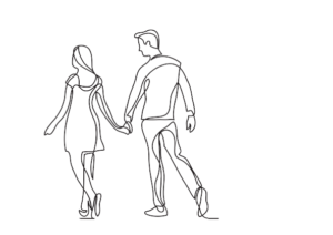 line drawing of couple walking and holding hands
