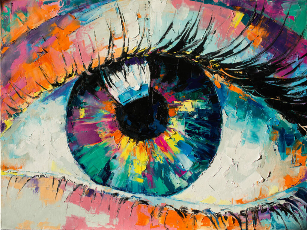 fluorite oil painting, colorful painting of an eye